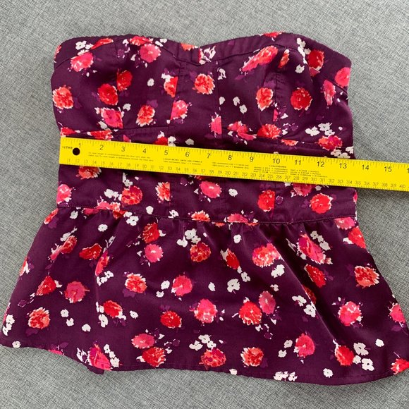 American Eagle Sleeveless Bustier Top Cute Floral Peplum Purple Red Pink Medium - Picture 8 of 9